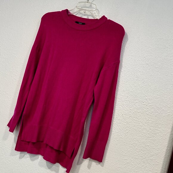 Tahari Pullover Sweater Fuchsia Pink HiLo Hem Long Sleeves Size Petite Small S/P - Picture 5 of 8